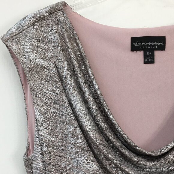 Connected Apparel Drop Scoop Neck Metallic Shine Formal Dress Size 10P - Picture 3 of 8